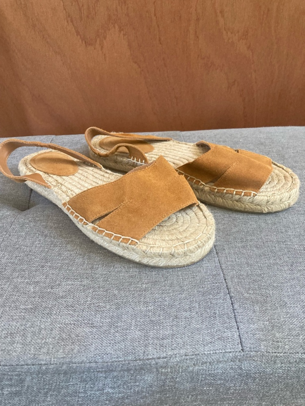 Mango Suede Espadrille Slingback Sandals in Camel